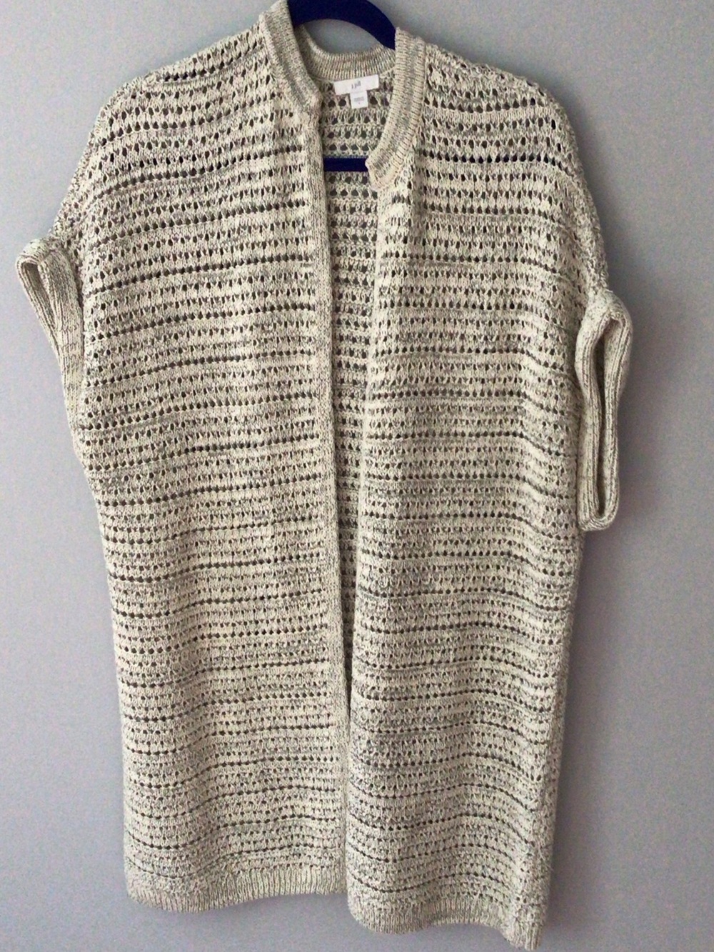 J Jill Light Cream Gray Open-Knit Womens Cotton Blend Sweater Cardigan L